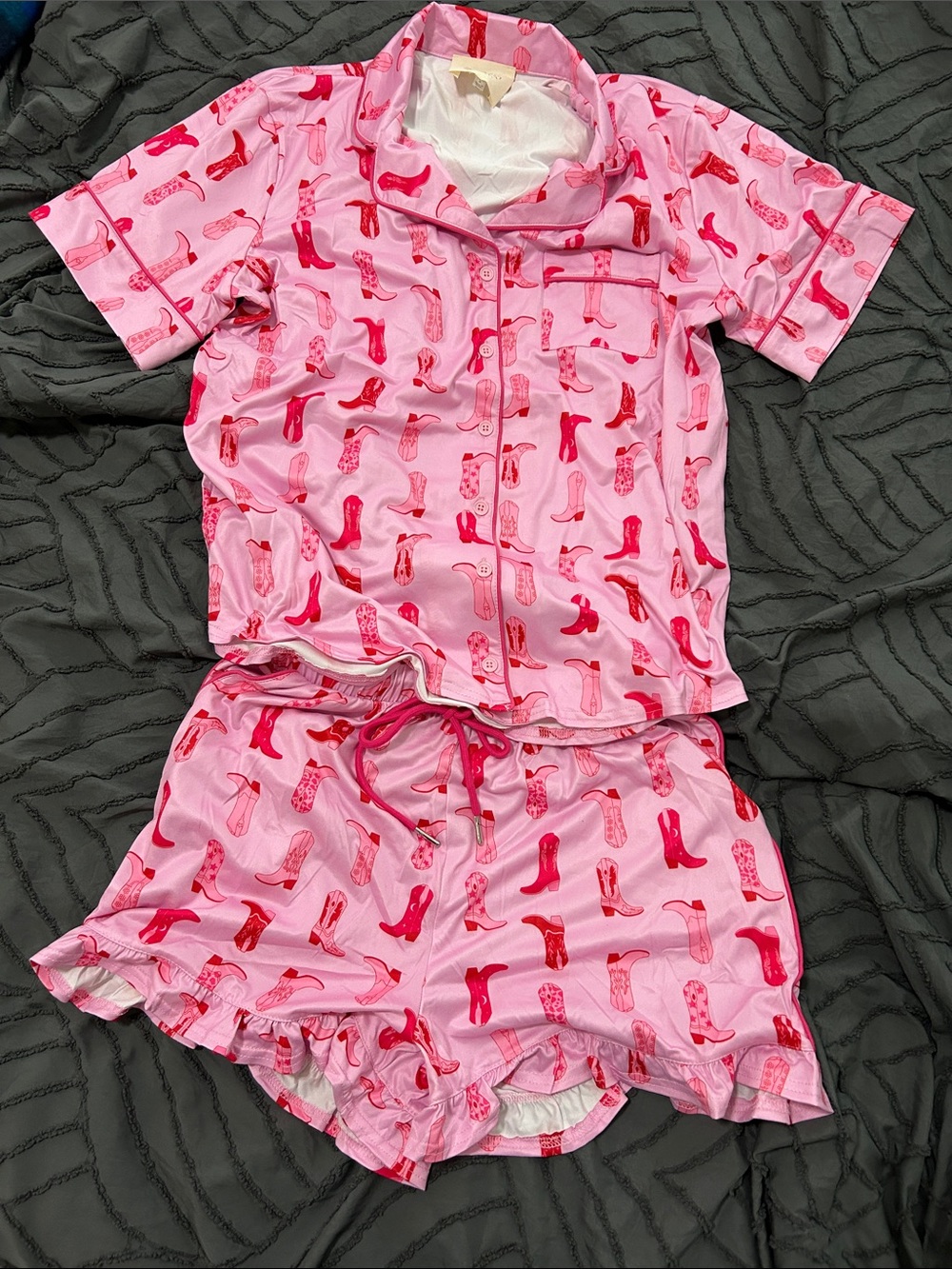 Pink Pajama Set SML with cowgirl Boot Print